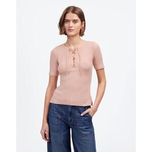 NWT Madewell Ribbed Lace-Up Short-Sleeve Tee Size S